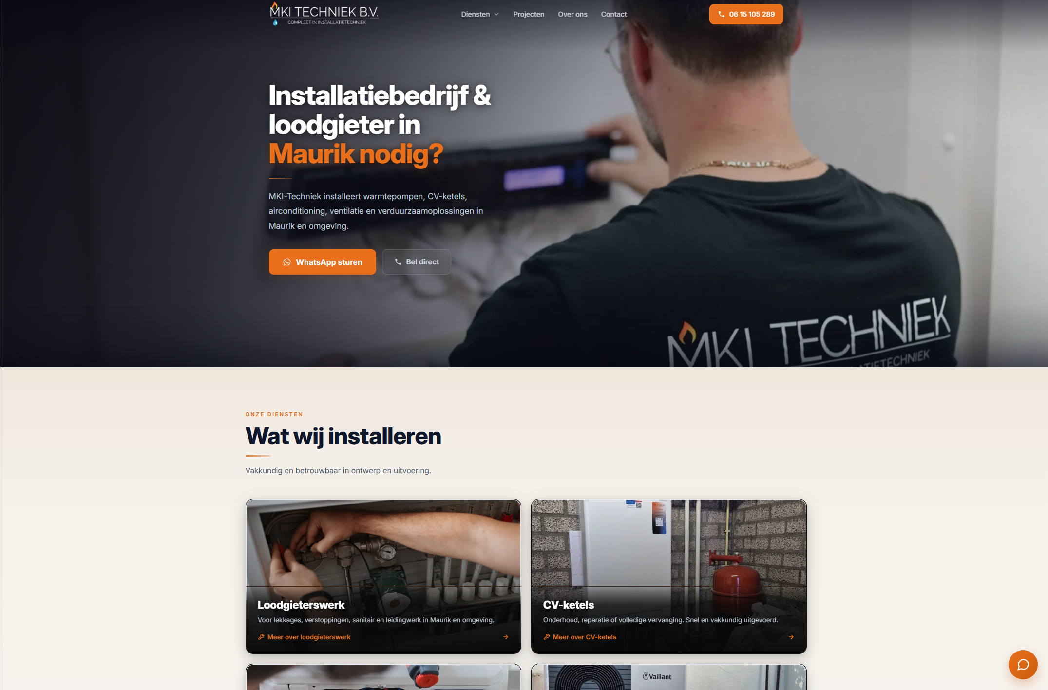 Homepage van installatiebedrijf MKI-Techniek